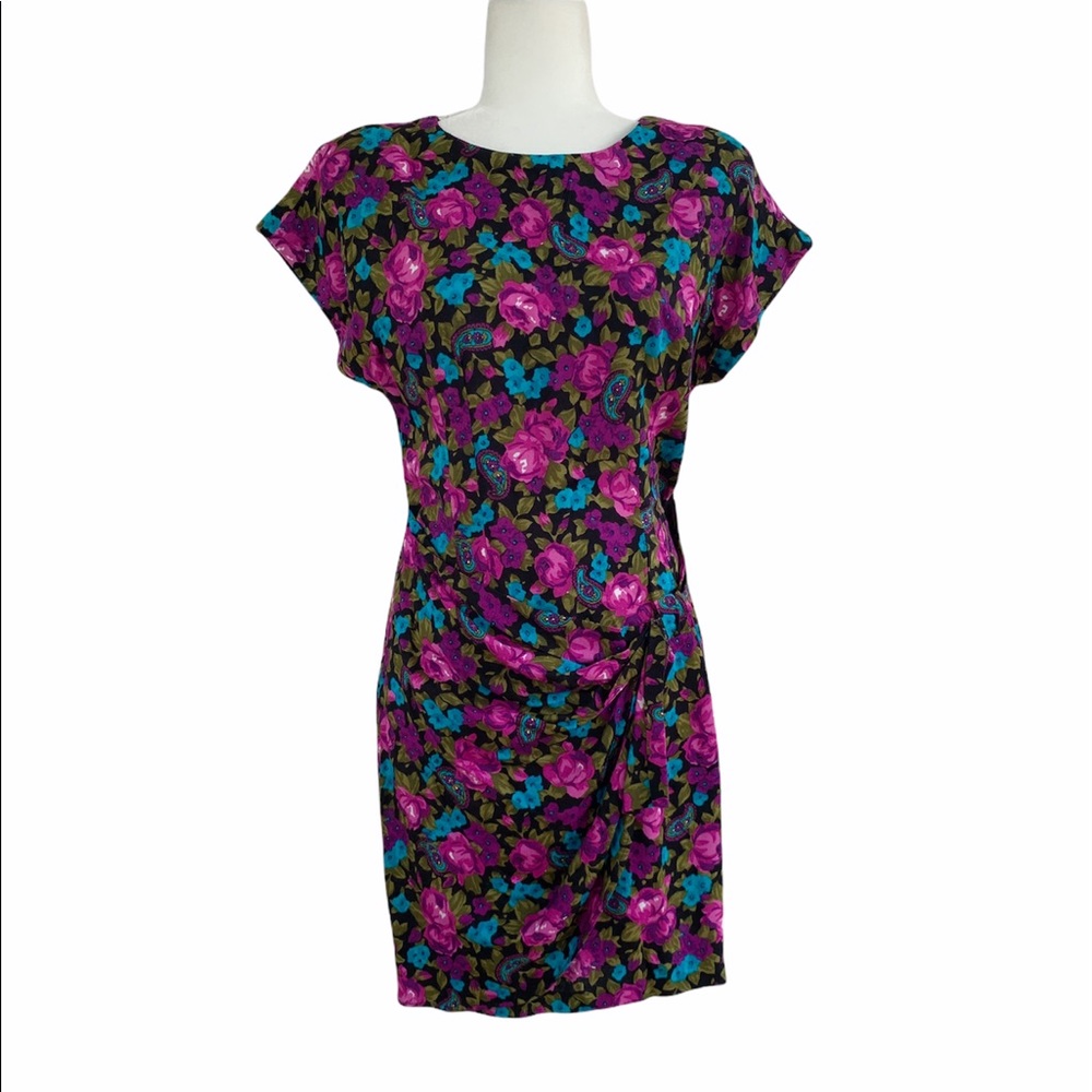 Vintage Scarlett Brand Floral Print Mini Dress w/ Apron Front